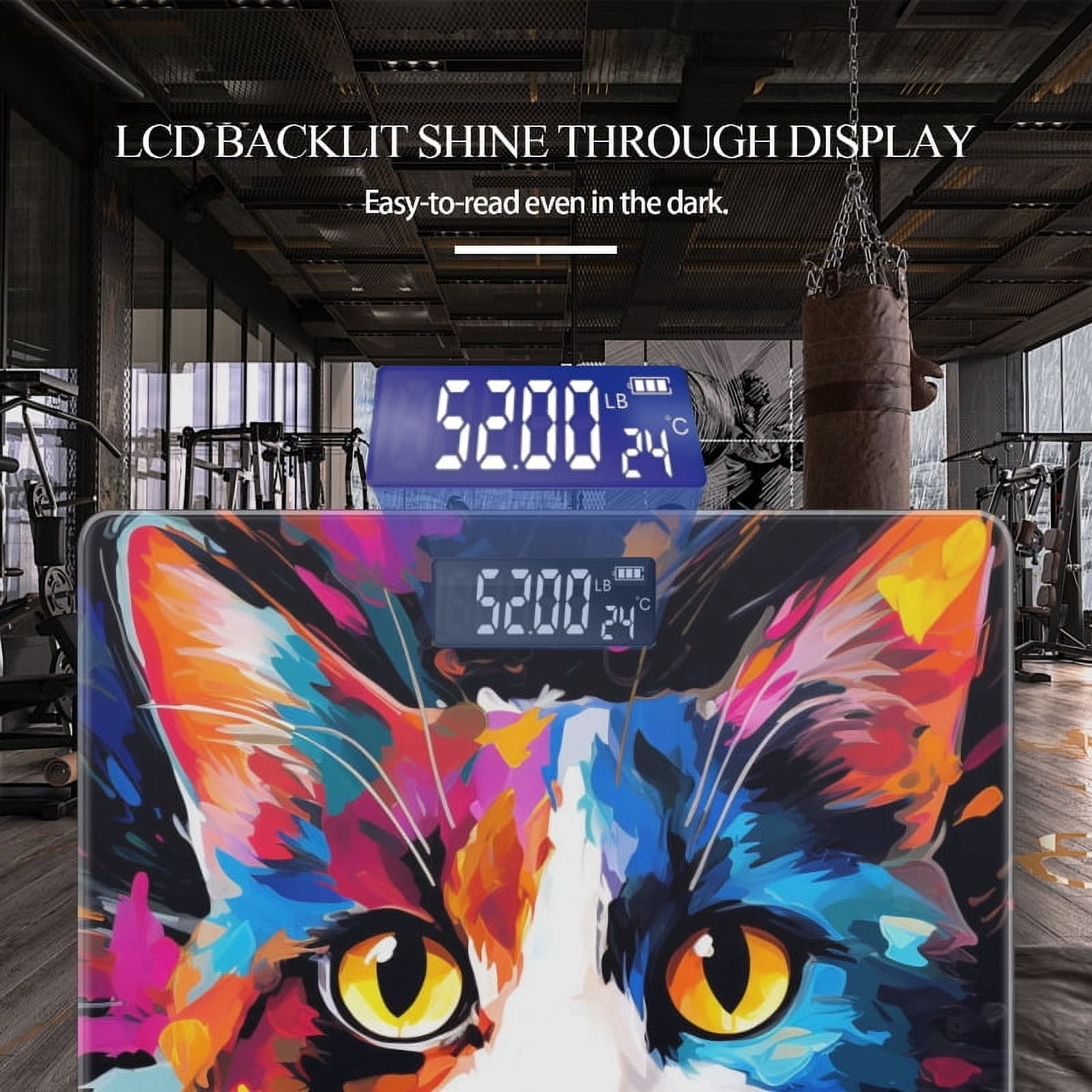 Bathroom Scale, Highly Accurate Digital Body Scale,Precisely Measures Weight up to 400 lbs-Colorful Cat Portrait In The Style Of Painting
