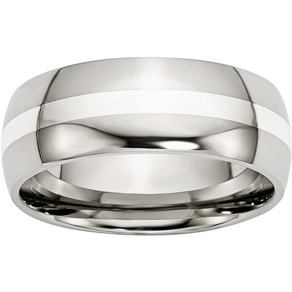 Stainless Steel Sterling Silver Inlay 8mm Polished Band