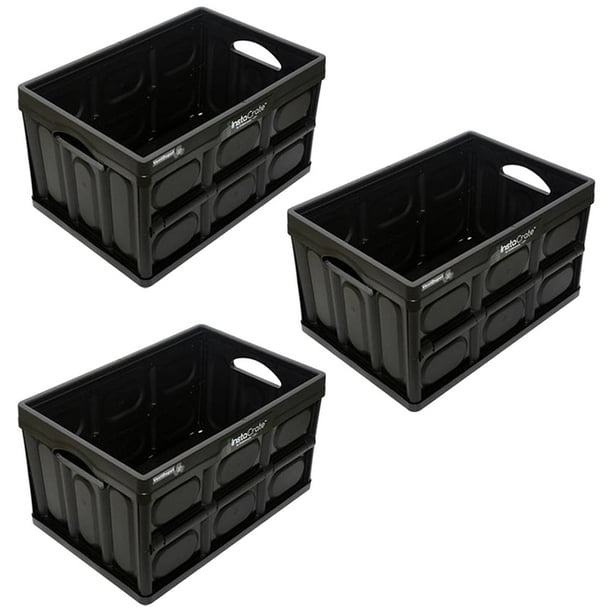 Contenedor Plegable Durabilidad InstaTrunk 3 Pzas 10kg 53x36x29cm Apilable y Colapsable Polietileno Color Negro.