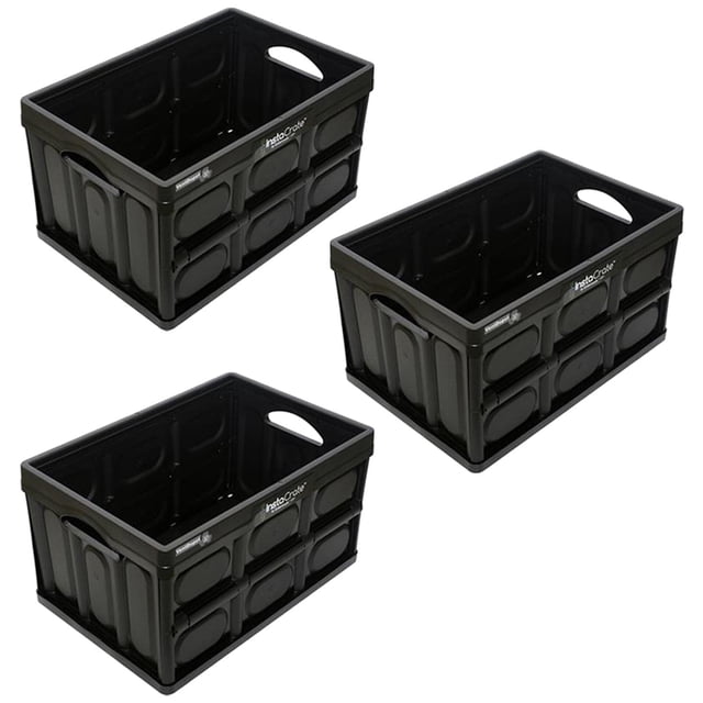 Contenedor Plegable Durabilidad InstaTrunk 3 Pzas 10kg 53x36x29cm Apilable y Colapsable Polietileno Color Negro.