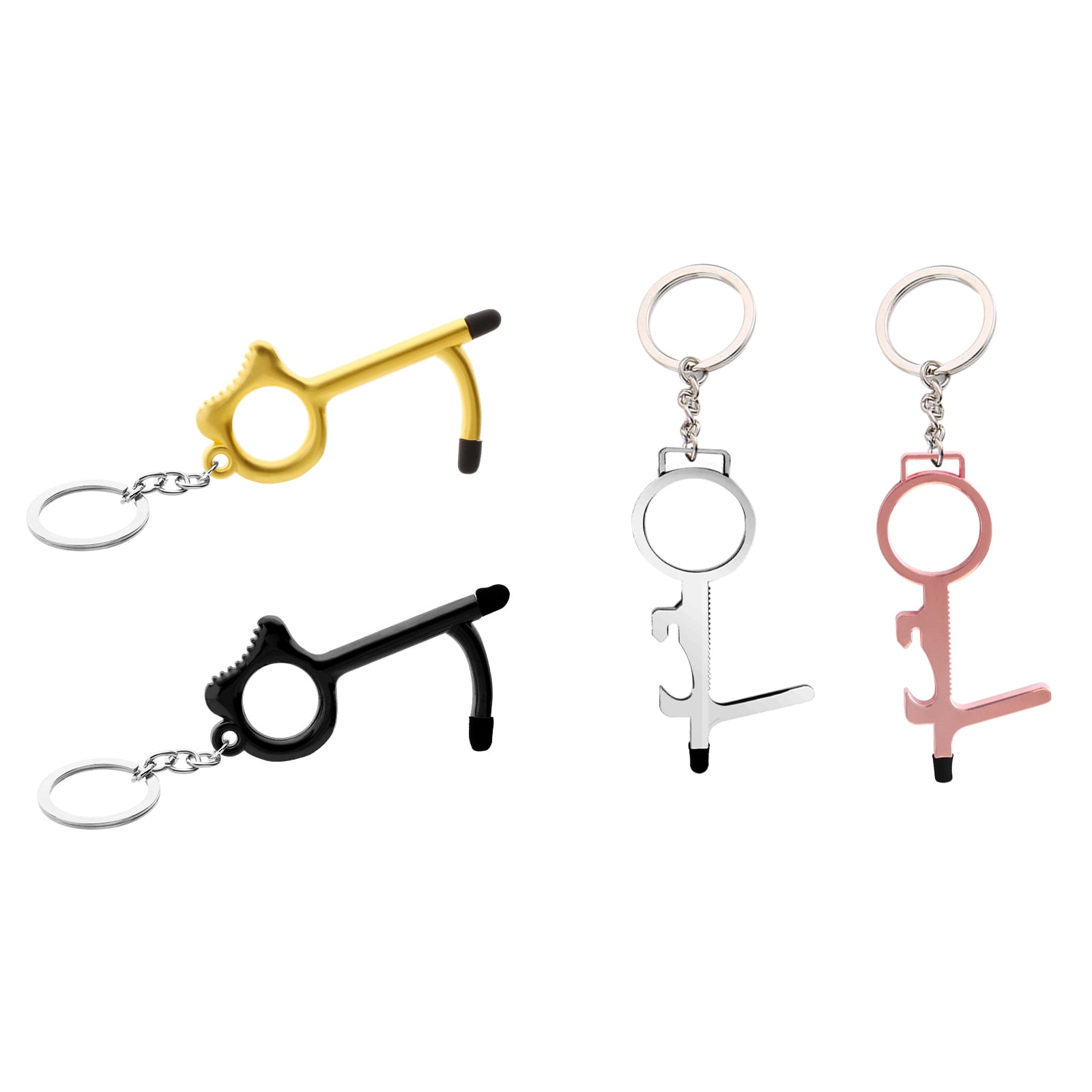 NO Touch Tool EDC Door Opener Closer//Easy to Carry Key Elevator Handle Button Pusher and Stylus Utility Bottle Opener Keep Hands Clean Reusable Personalized Keychain(2PCS)
