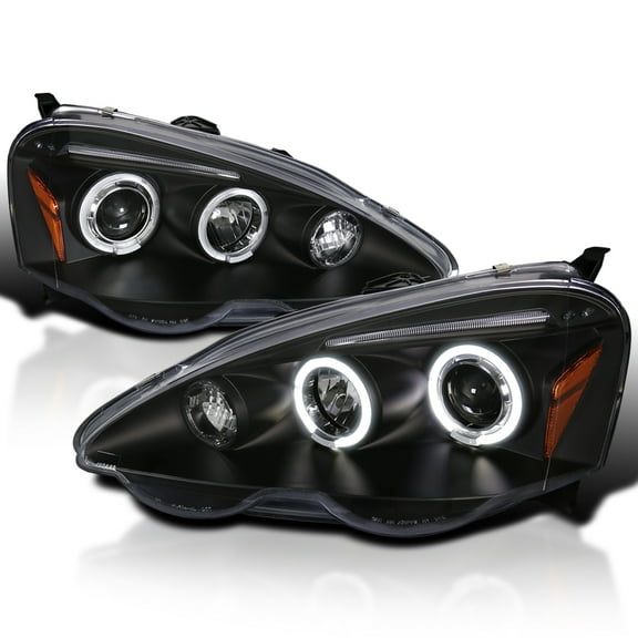 Spec-D Tuning Black Dual Halo Projector Headlights Compatible with 2002-2004 Acura RSX, Left   Right Pair Headlamps Assembly
