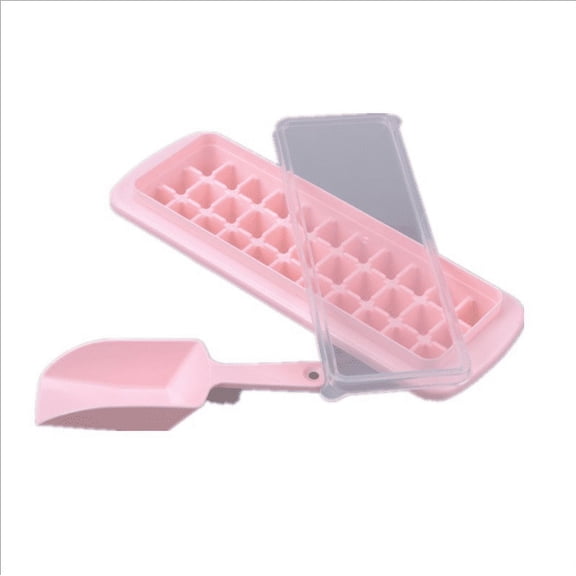 SHELLTON Ice Cube Tray With Silicone For Freezer Comes with Ice Container Scoop and Cover,Pink