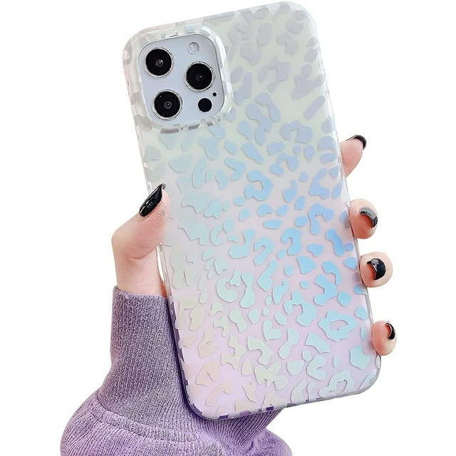 Compatible avec Étui iPhone, Style Laser Brillant Imprimé Léopard Zèbre Motif Animal Mignon Femmes Filles Étui Protectrice Mate pour iPhone 12 Pro (Léopard)