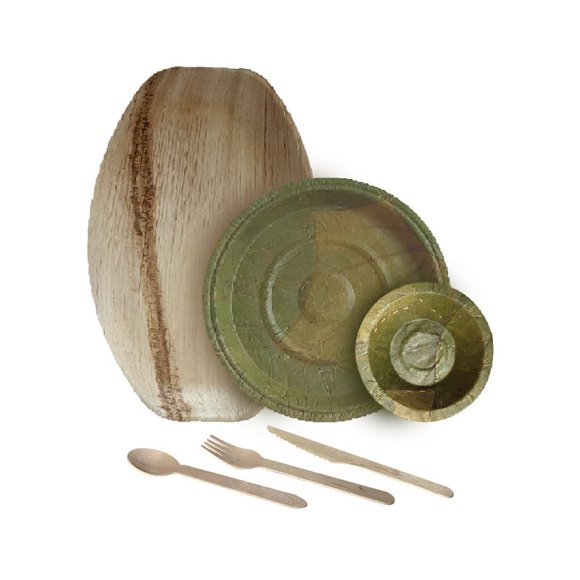 Palash - Sal Leaf Single use Round Combination Dinnerware Set|Eco-friendly Backyard Compostable | 9" Theme Party, Wedding, BBQ Round Dinner Pates + 6 oz Soup Bowl + cutlery + Serving Platter|252 pcs