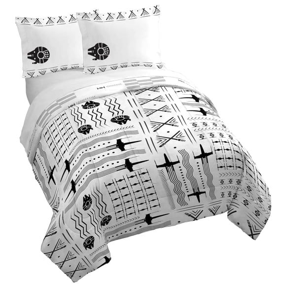 Jay Franco Kids Duvet Cover Set with Sham & Pillowcase – Ultra-Soft Linen Feel Bedding for Room Decor, Cover ONLY Comforter NOT Included, White - Star Wars, 3 Piece Full