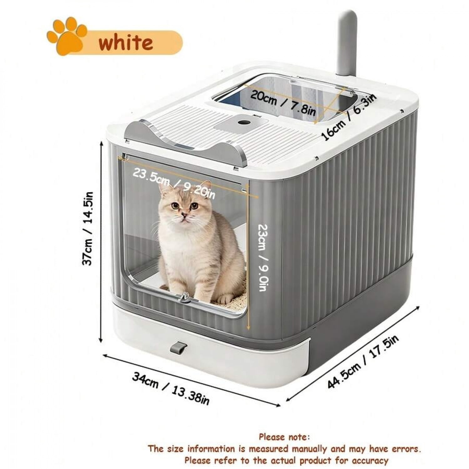 NTGFU Large Cat Litter Box Enclosed, 4-In-1 Top Entry & Front Pull Drawer with Odor Control Carbon Bags & Scoop,for Multiple Cats (Fits Up To 44 Lbs), Easy Clean Modern Pet House - White