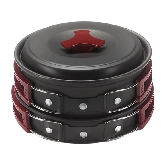 Tuphregyow Portable Camping Cookware Set Aluminum Outdoor Cookset for Hiking, BBQ, and Picnics, Including Cooking Pan Red
