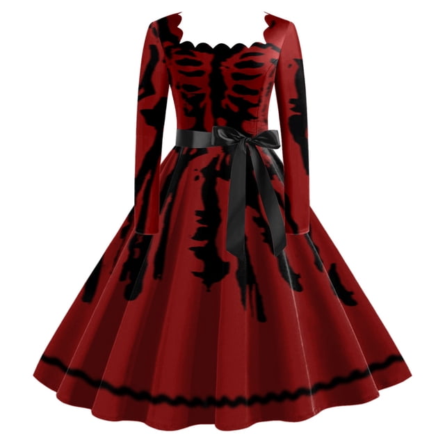 Halloween pour Femmes Robe Évasée Imprimée Sans Manches Robe Tunique Robes d'Invité de Mariage Robe Formelle Élégante Tenue de Fête