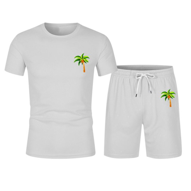 Men's Suits Summer Coconut Tree Print Short Sleeve Shorts Sportswear set for Men Lightweight Daily Wear Breathable Modern Design