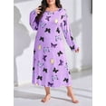 thumbnail image 2 of Women'S Sleepwear Long Sleeves Nightgown Print Tee Sleep Dress Light  5XL, 2 of 7