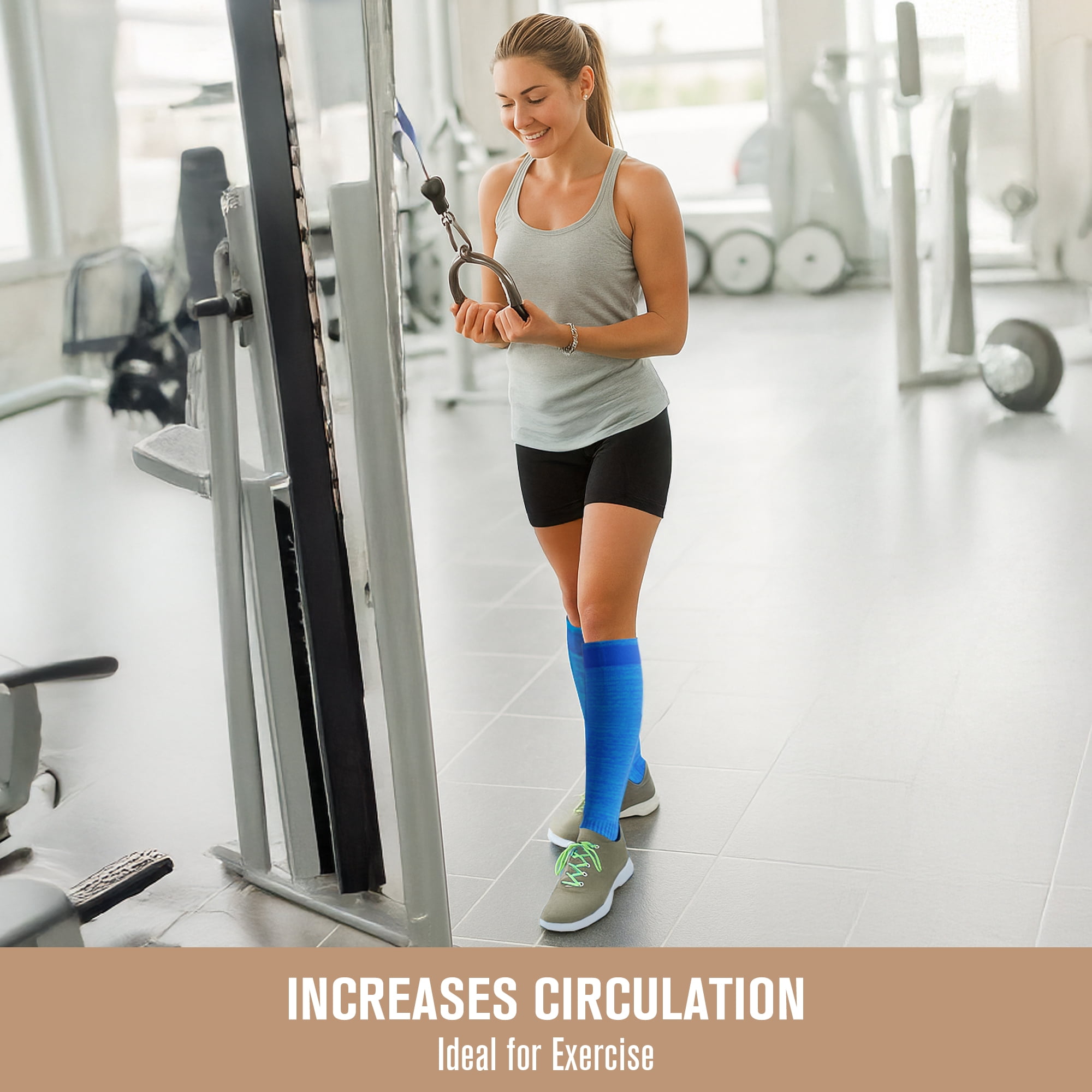Copper Fit® Compression Socks, Copper Infused Easy-On/Off, 1-pair, Unisex, Heather Blue, L/XL