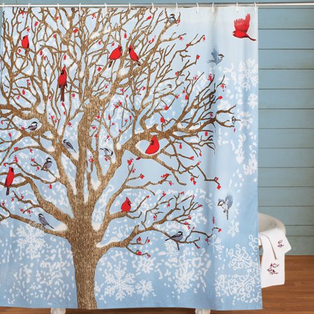 Winter Christmas Cardinal Tree Snow Scene Shower Curtain Walmart Com