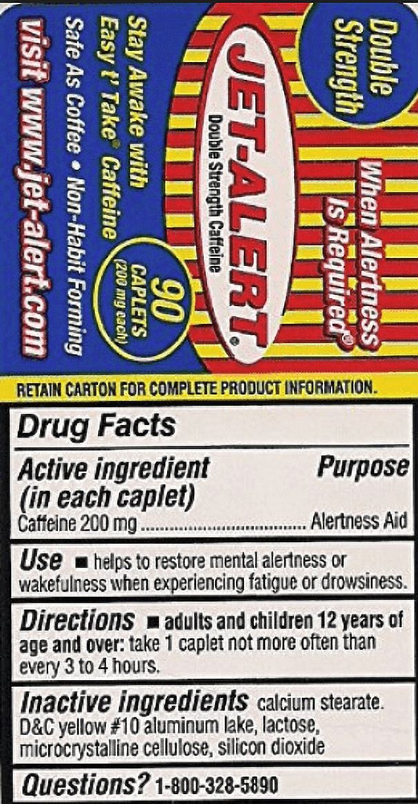 Jet-Alert Double Strength Caffeine 200 mg Caplets, 90 Ct - image 2 of 7