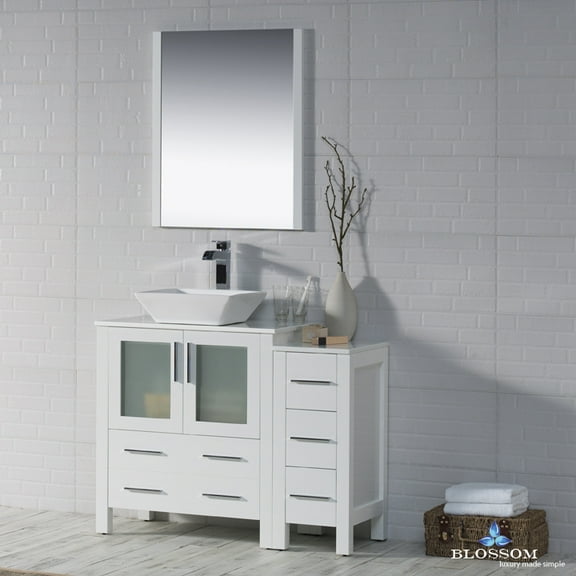 Sydney 42" w/ Vessel Sink and Side Cabinet (Glossy White)
