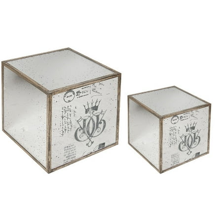 Mirror Cube Table - A&B Home Mirror End Table (2 Piece Set)