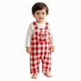 thumbnail image 3 of KPOPLK 3 6 9 12 18 Months Baby Boy Christmas Plaid Overalls Outfit Long Sleeve Bodysuit and Suspender Pants 2 Piece Set for Infant,Size 3-6 Months, 3 of 7