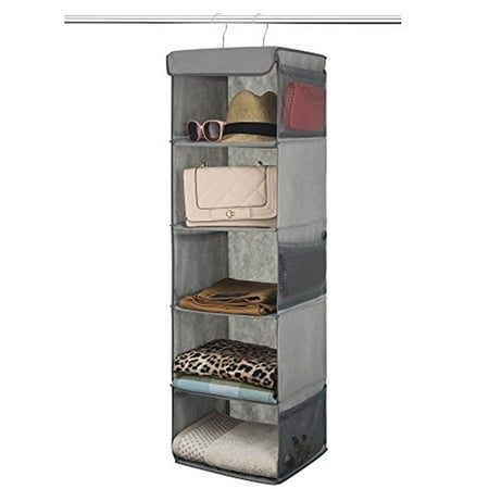 - 5-Shelf Hanging Closet Organizer - 6 Side Mesh Pockets Breathable Polypropylene Hanging Shelves - for Clothes Storage and Accessories, (Gray) 12