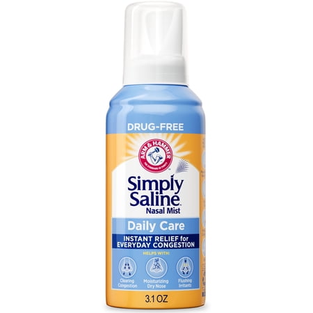 ARM & HAMMER Simply Saline Daily Care Drug-Free Mist for Nasal Congestion Relief, 3.1 oz