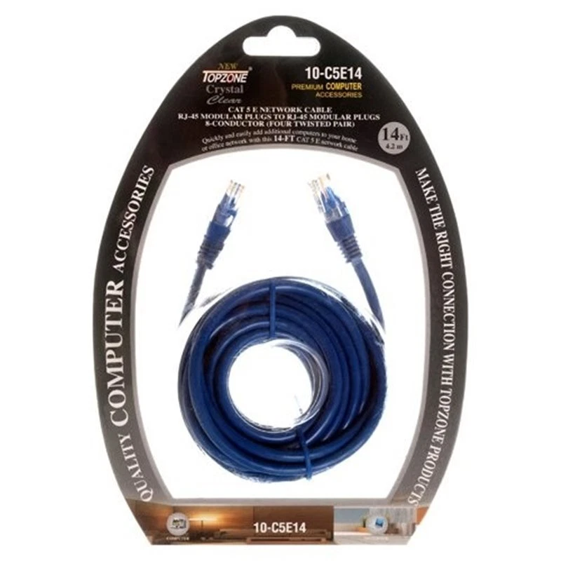 14 Ft Cat 5 E Ethernet Lan Network Cable With Rj-45 Modular Plugs