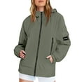 thumbnail image 2 of Womens Waterproof Rain Jacket Lightweight Zip Up Hooded Trench Coat Loose Fit Packable Windbreaker Army Green M, 2 of 7