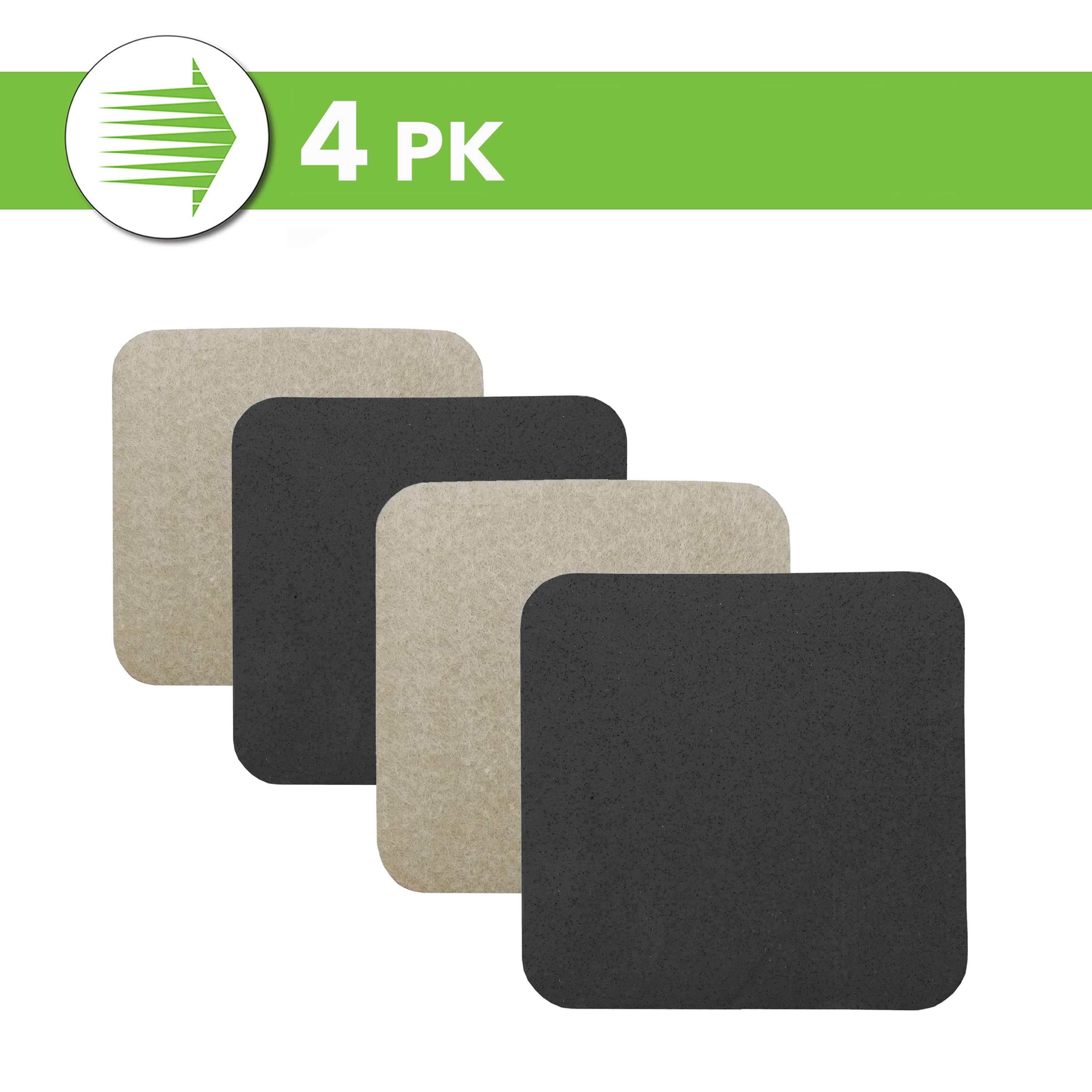Super Sliders 4 in. x 4 in. Square Felt Furniture Sliders for Hard Floors – Make Furniture Moving Easy, Beige, 4 pack
