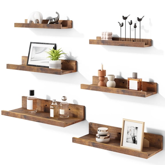 Fairy Rustic Floating Shelves Set of 6, Farmhouse Wall Mounted Wooden Shelves for Bedroom, Bathroom, Living Room, Kitchen Decor