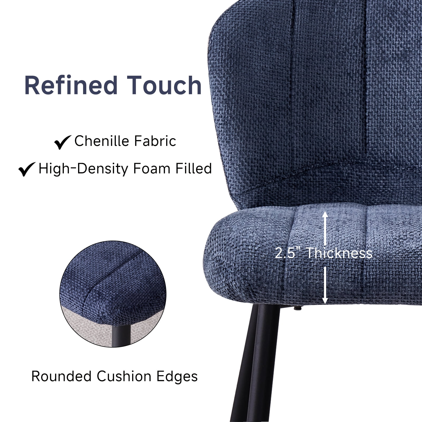 5 Piece 47" Round Dining Room Table Set for 4, [Fanned Base] [1.38" Thick Top] Wood Kitchen Table with 4 Blue Chenille Dining Chairs