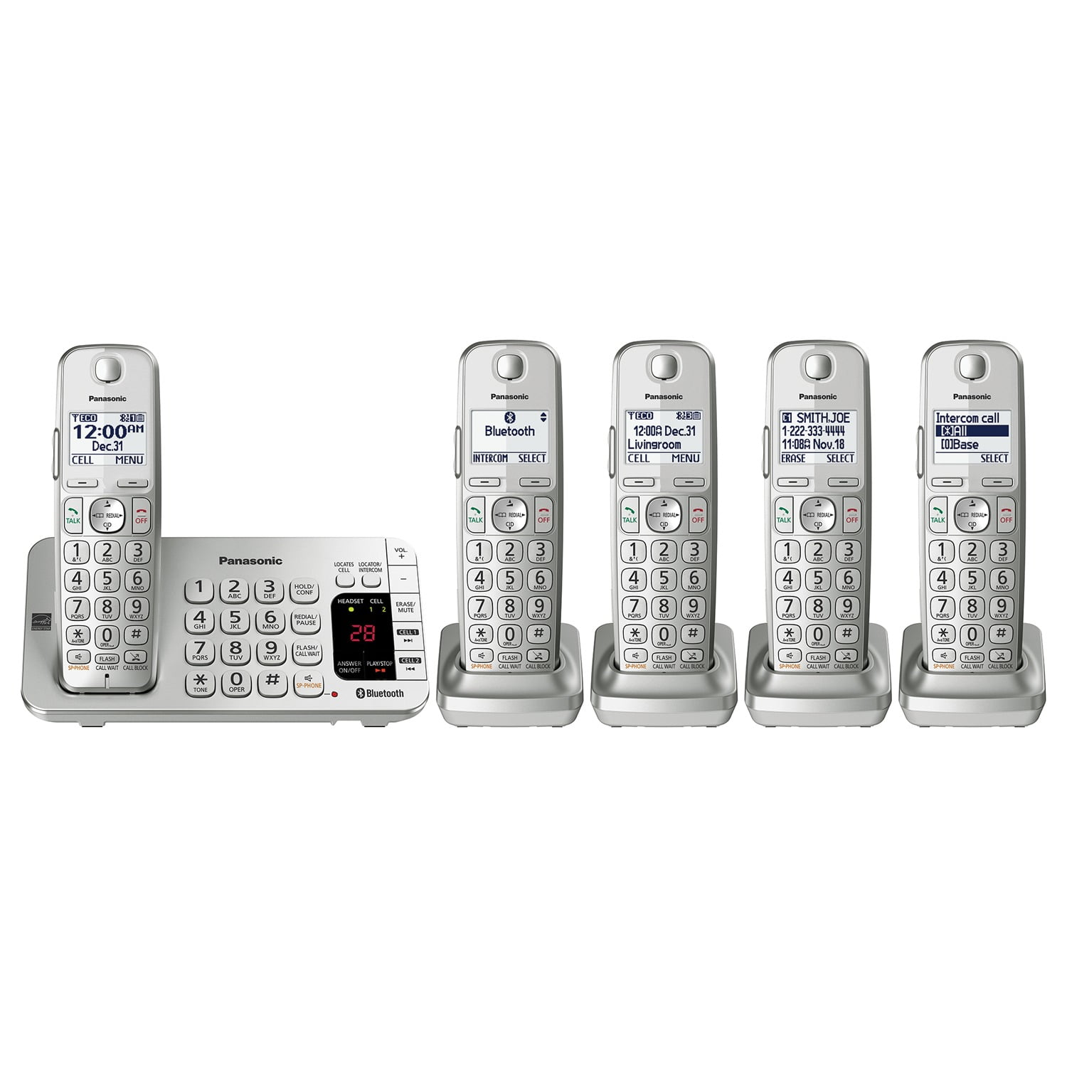 5 Handsets Renewed Panasonic KX-TGF575S Link2Cell BluetoothCordless Phone with Voice Assist and Answering Machine 