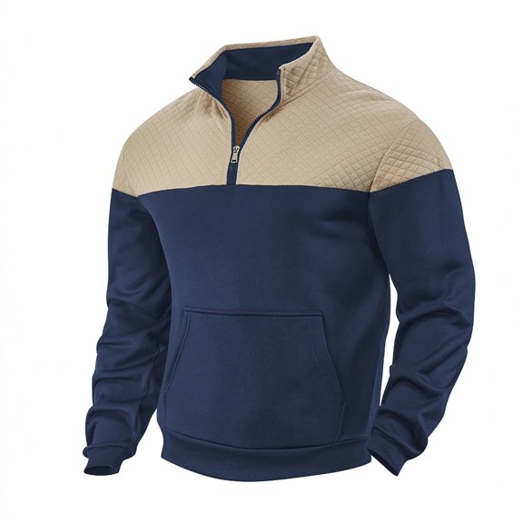 Fgnfyis Male Autumn and Winter Color Matching Half Zipper Pullover Outdoor Fashion Casual Sweatshirt Crewneck Sweatshirt Men Navy L