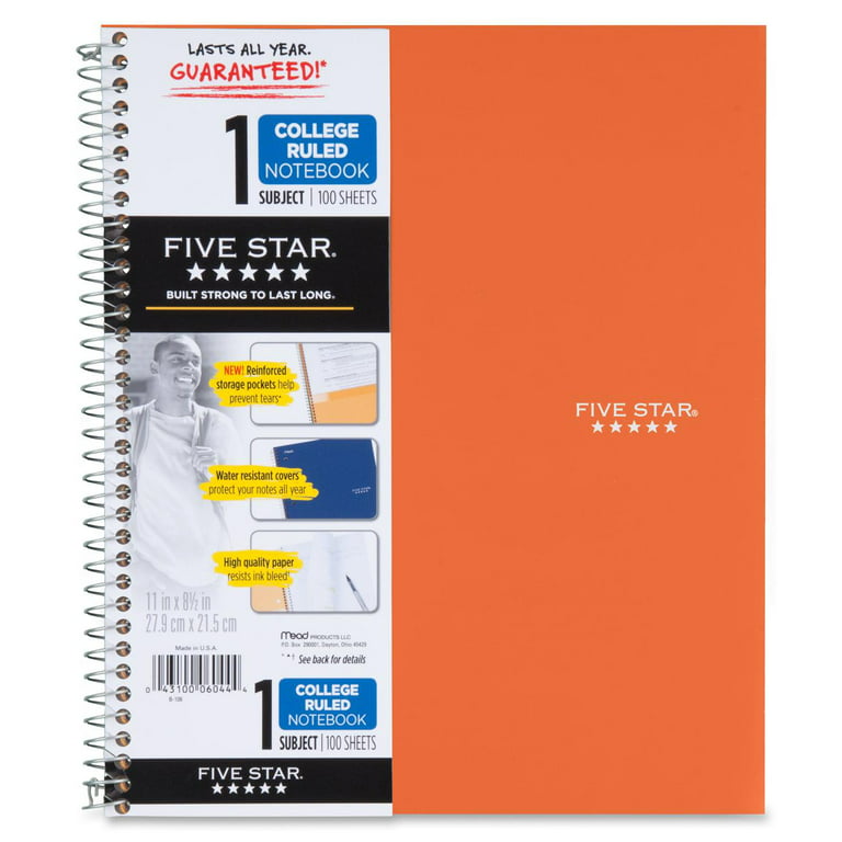 Five Star Spiral Notebooks, 6 Pack, 1 Subject, College Ruled Paper, Fights  Ink Bleed, Water Resistant Cover, 8-1/2 x 11, 100 Sheets, Black, Red