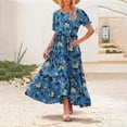 thumbnail image 2 of Ruyang Summer Casual Bohe Mian Floral Dresses For Women 2024 Puff Short Sleeve Long Maxi Dress With Pockets plus Size Dresses for Women, 2 of 6