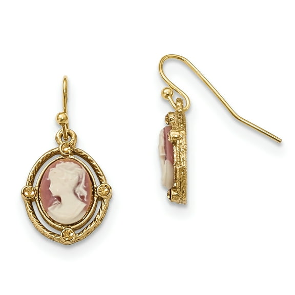 1928 Jewelry Gold-tone Frame Ivory Colored Lady Acrylic Cameo Dangle Earrings QBF2525