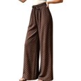 thumbnail image 3 of Women'S Elastic Waist Drawstring Polka Dot Print Casual Wide Leg Long Pants Dark Brown M, 3 of 8