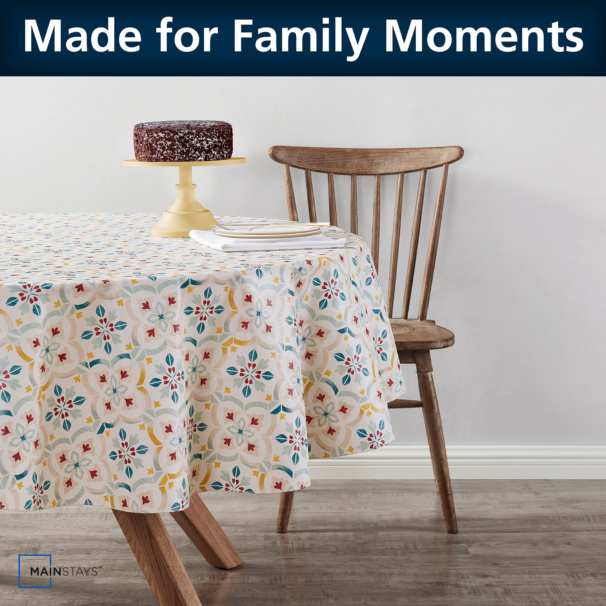 Mainstays PEVA Everyday, Indoor & Outdoor Tablecloth 70" Round, Farmhouse Tile