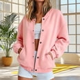 thumbnail image 2 of Brnmyaeo Bomber Jacket for Women Casual Button Down Varsity Jackets with Pockets Fall Fashion Oversized Long Sleeve Fleece School Athletic Shackets, 2 of 8
