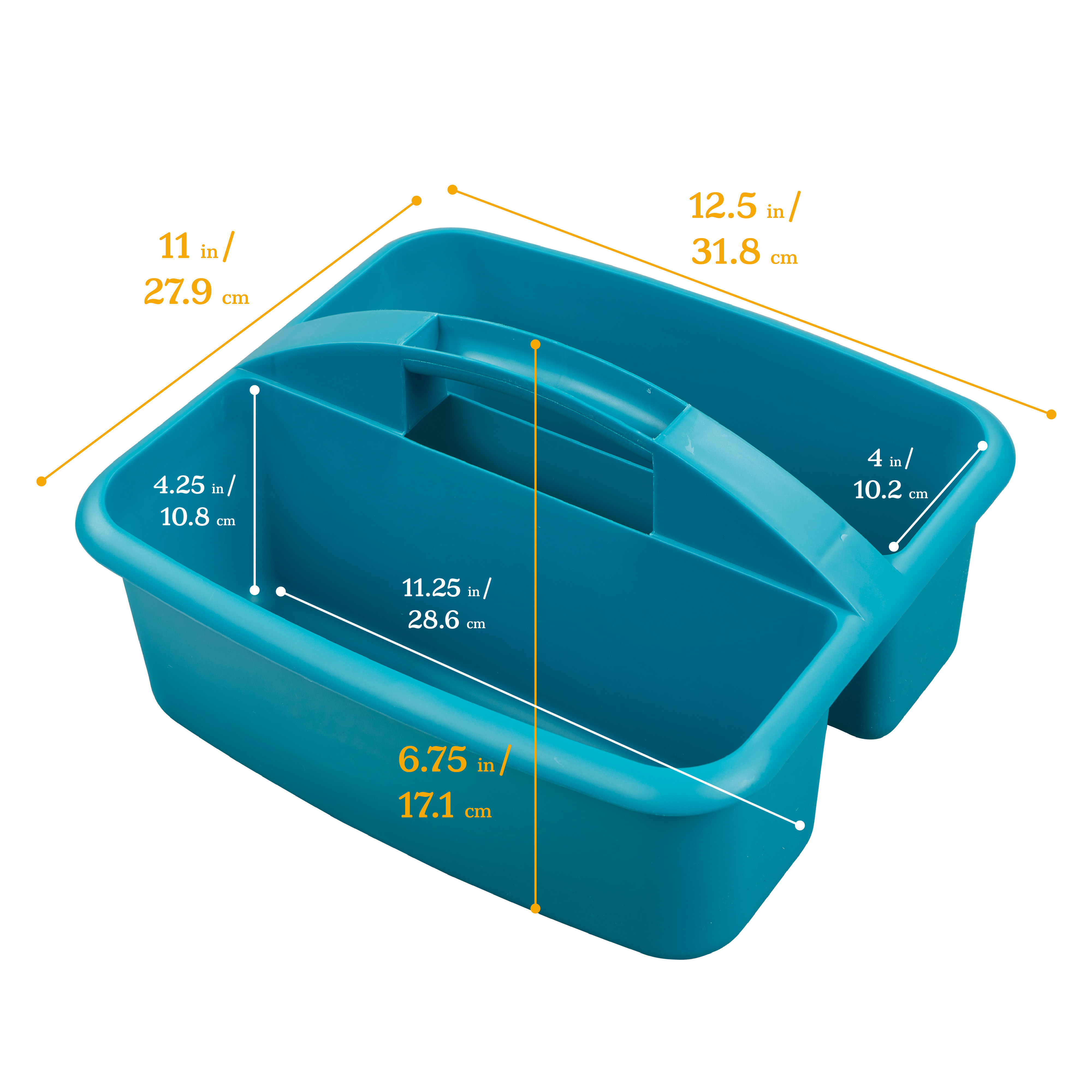 ECR4Kids 2-Compartment Large Plastic Caddy, Multipurpose Organization, Contemporary, 6-Pack