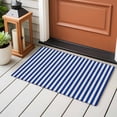 thumbnail image 5 of Dark Blue Striped Large Area Rugs for Bedroom Living Room, Soft Non Slip Carpet Bedside Rug, Modern Beige Geometric Country Rectangular Floor Cover Kitchen Accent Rug 2'x3' for Dining Room/Office, 5 of 9