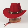 thumbnail image 3 of CUZIBR Kids Cowboy Hat Wide Brim Western Hat With Heart Rhinestone Leather Belt Outdoor Party Costume Toddler Girls Cowgirl Hat,3-Red,One Size, 3 of 3