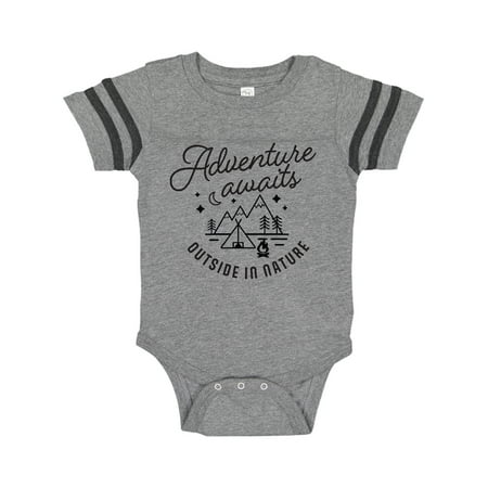

Inktastic Adventure Awaits Outside in Nature with Tent and Mountains Gift Baby Boy or Baby Girl Bodysuit
