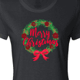 thumbnail image 4 of Inktastic Merry Christmas Wreath with Red Bow and Ornaments Women's T-Shirt, 4 of 5