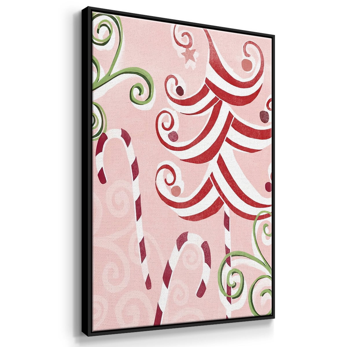 Candy Cane Holiday II - Framed Gallery Wrapped Holiday Canvas - 27 x 41 - Black Frame