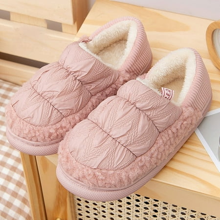 

QWZNDZGR Winter Toast Women Men Slippers Warm Plush Non-Slip Cotton Dual Indoor Fur Outdoor Home Wrap Thick Platform Ladies Couples Shoes