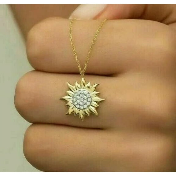 1.00Ct Round Cut Lab Created Diamond Women's Sun Pendant in 14k Yellow Gold Plated