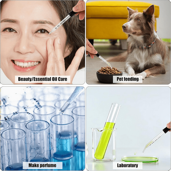 4PCS 1ml Dropper, Eye Dropper Glass with Measurements Bent & Straight Tip, Calibrated Pipettes Dropper for Essential