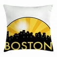 thumbnail image 1 of Boston Throw Pillow Cushion Cover, City Landmarks with Semi Circle Radial Beamed Sun Effect Design, Decorative Square Accent Pillow Case, 24 X 24 Inches, Mustard Earth Yellow and Black, by Ambesonne, 1 of 2