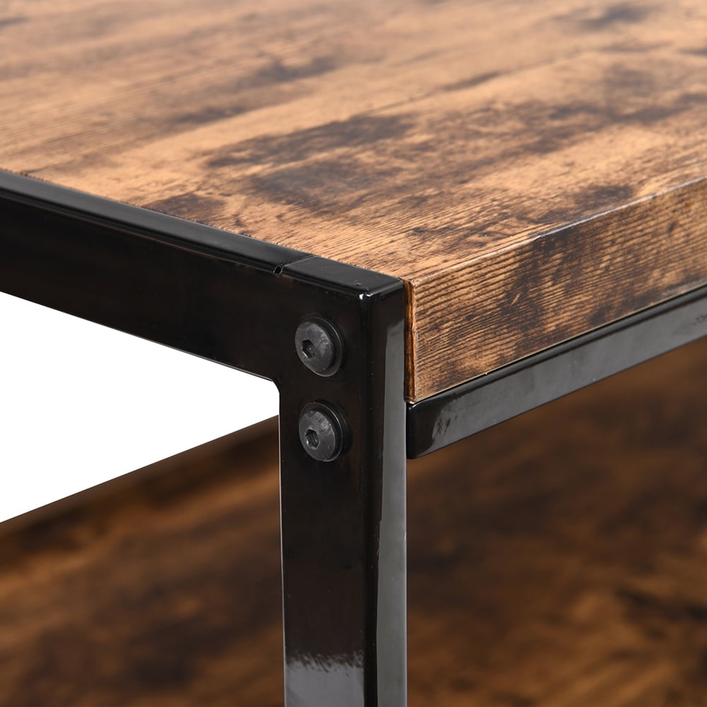 Kepooman Industrial Coffee Table for Living Room, Sturdy Wood and Metal Cocktail Table with Open Storage Shelf, Vintage Burnt Wood Grain Kepooman Industrial Coffee Table for Living Room, Sturdy Wood and Metal Cocktail Table with Open Storage Shelf, Vintage Burnt Wood Grain
