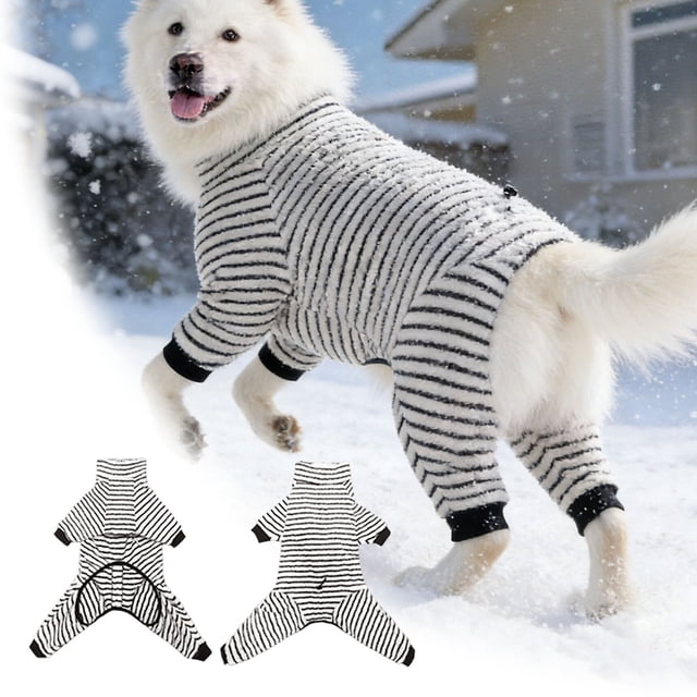 BotaniNest Pajamas For Medium Large Dogs Striped Fleece 4 Legs Warm Jumpsuit Cozy Full Coverage With Adjustable Buckle Winter Cold Weather For Big