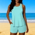 thumbnail image 2 of Brnmxoke Swimsuit Tankini for Older Women Solid Color Tummy Control Blouson 2 Piece Bathing Suit with Pocket Boyshorts Athletic Swimwear Outfits with Bras Light Blue,M, 2 of 7