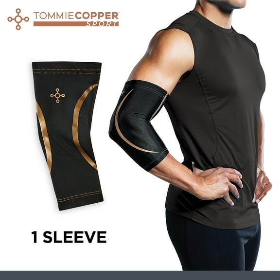 Tommie Copper Sport Spandex Compression Elbow Sleeve, Black, Adult Small/Medium, 1 Count per Pack